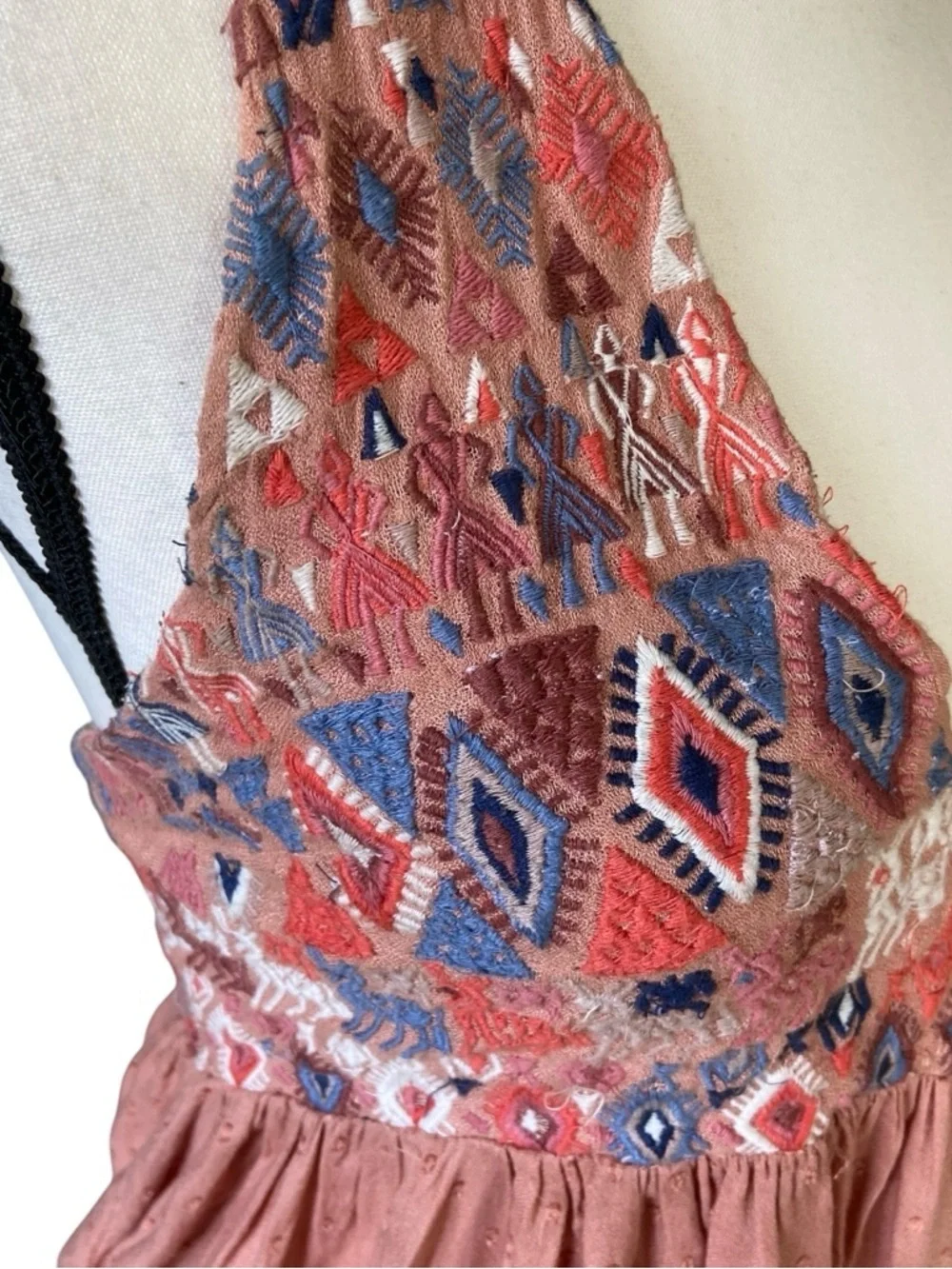 Free People Peruvian Paradise Halter Size S Embroidered Rusty Peach Hippie Boho